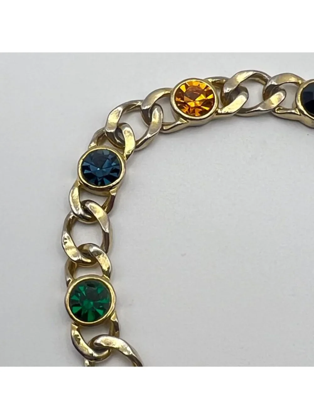 Jewel Tone Bracelet Multicolor Rhinestone Bezel Signed USA 7.5